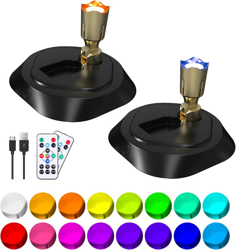 LEASTYLE LED Wireless Spotlights with Remote,RGBW Rechargeable Up Lights Indoor,16 Color Changing Battery Operated Light with Timer Dimmable Accent Light for Grow Parties,Black+Gold,2 Pack - Image 1